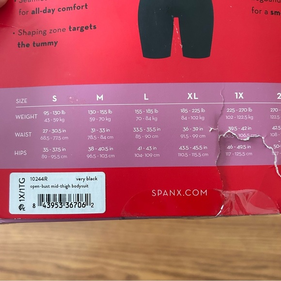 SPANX Shapewear for Power Series Open-Bust Mid-Thigh Bodysuit Black Size 1X - Picture 5 of 5